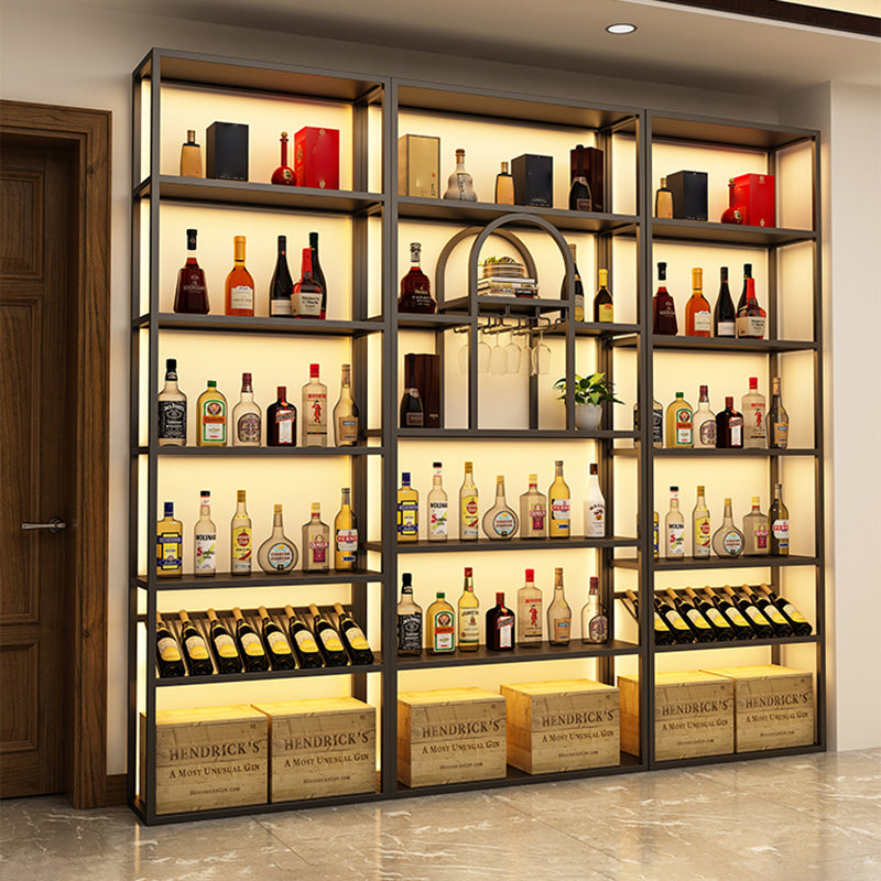 Metal Floor Wine Bottle & Glass Rack Glam Wine Rack with Shelf