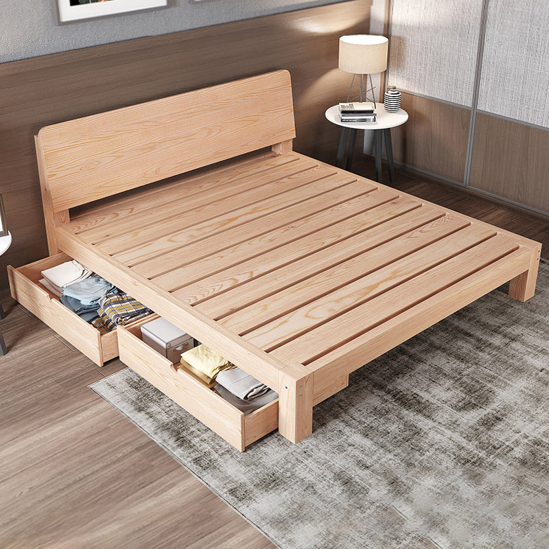 Scandinavian Solid Wood Panel Bed with Rectangular Headboard