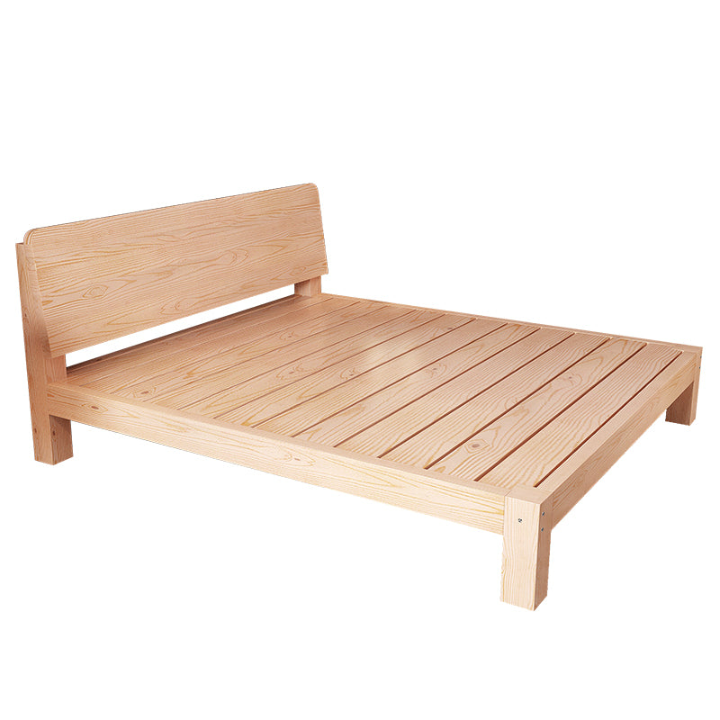 Scandinavian Solid Wood Panel Bed with Rectangular Headboard