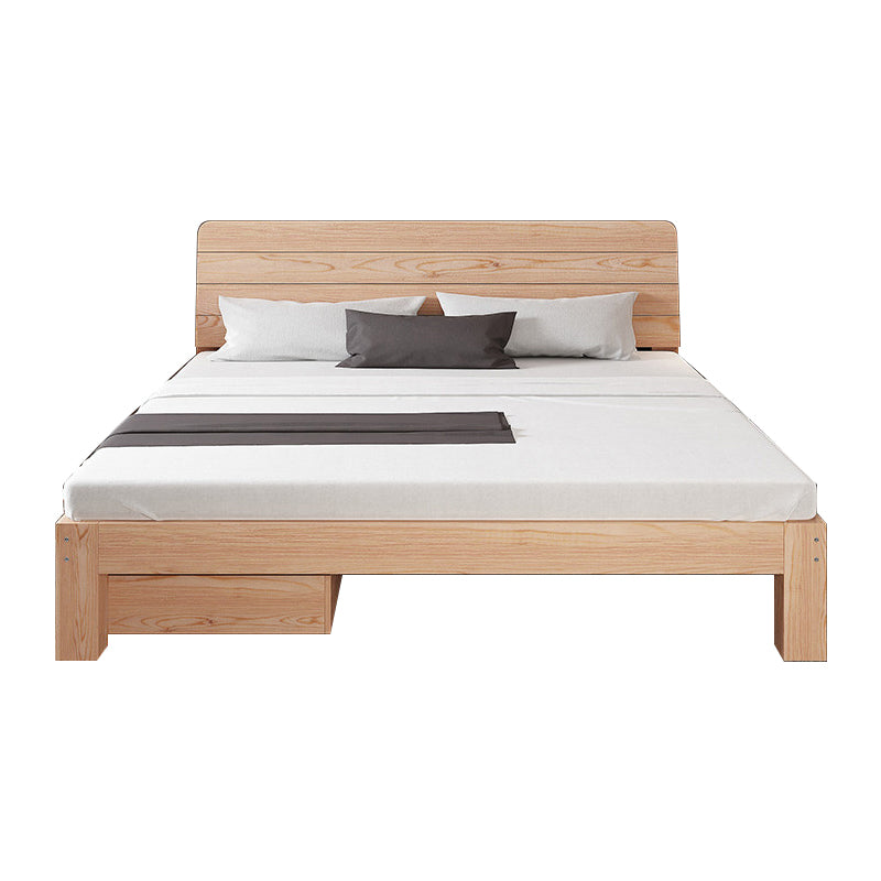 Scandinavian Solid Wood Panel Bed with Rectangular Headboard