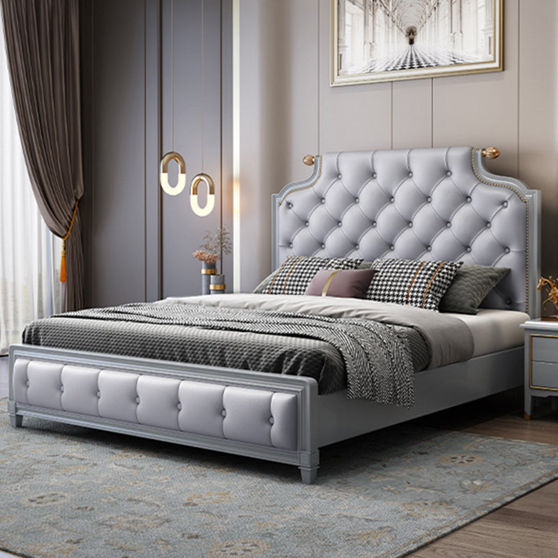 Traditional Tufted Wood Bed Frame 57.09" H Faux Leather Scooped Headboard Bed