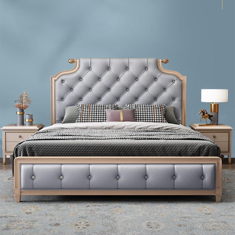 Traditional Tufted Wood Bed Frame 57.09" H Faux Leather Scooped Headboard Bed