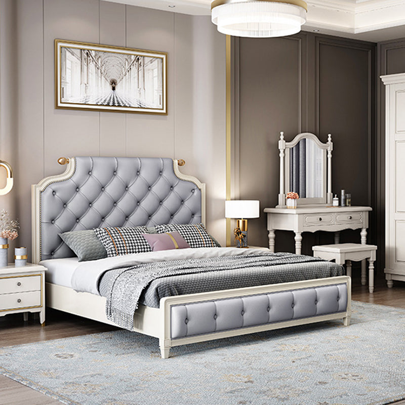 Traditional Tufted Wood Bed Frame 57.09" H Faux Leather Scooped Headboard Bed