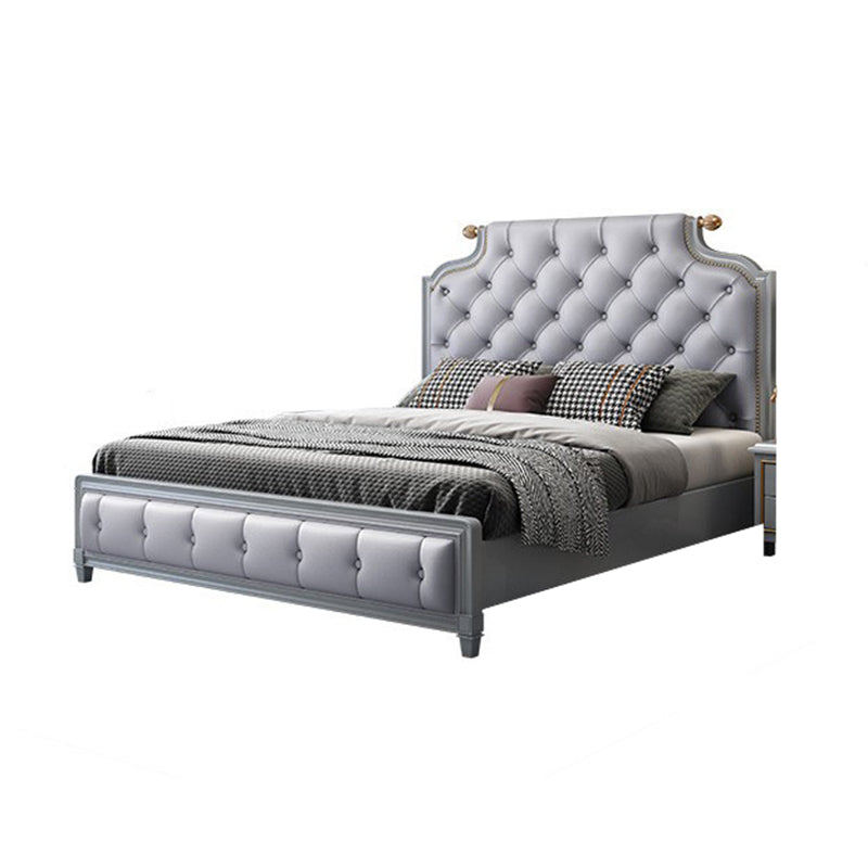 Traditional Tufted Wood Bed Frame 57.09" H Faux Leather Scooped Headboard Bed