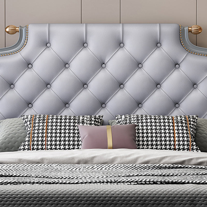 Traditional Tufted Wood Bed Frame 57.09" H Faux Leather Scooped Headboard Bed