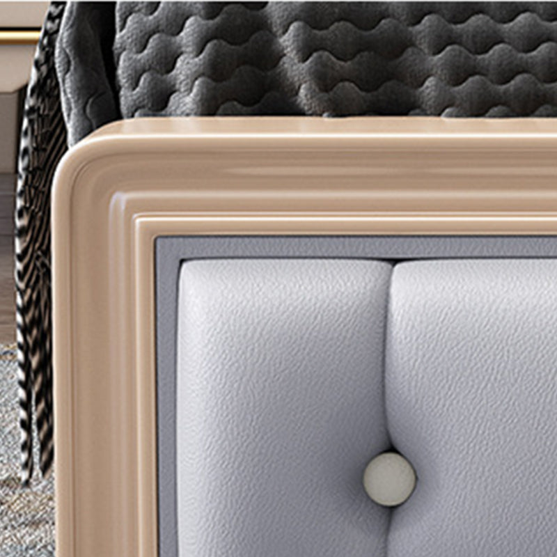 Traditional Tufted Wood Bed Frame 57.09" H Faux Leather Scooped Headboard Bed