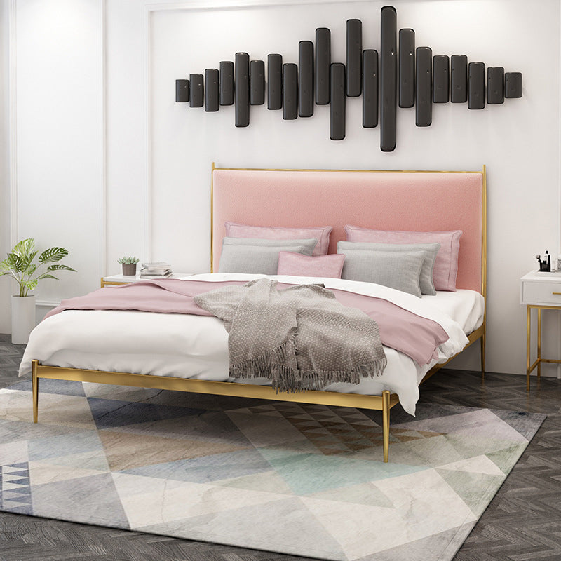 Upholstered Bed Frame Luxurious Metal Standard Bed in Gold Finish