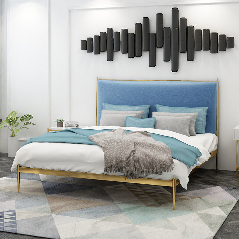 Upholstered Bed Frame Luxurious Metal Standard Bed in Gold Finish