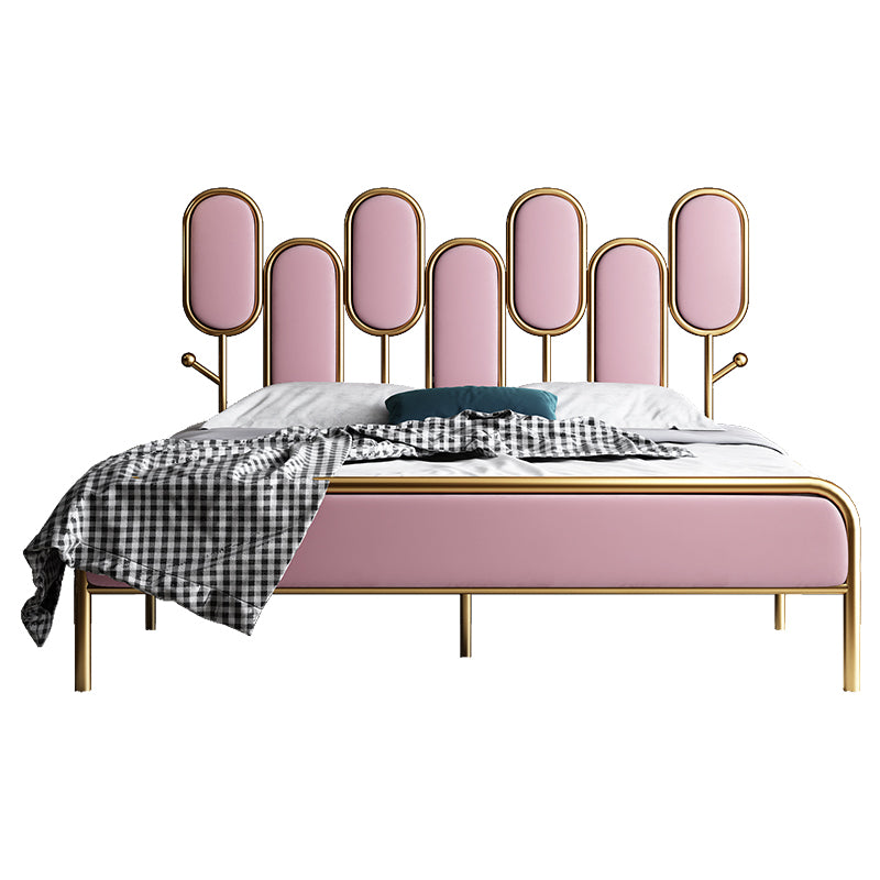 Upholstered Standard Bed Iron Bed Frame with Headboard and Metal Legs