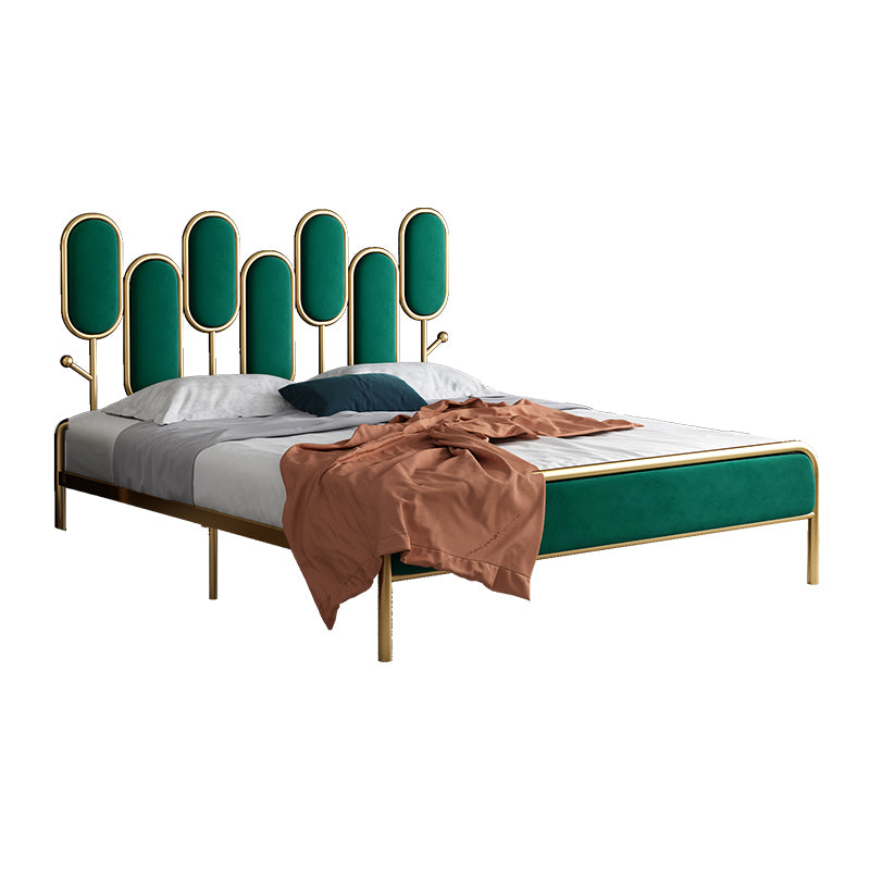 Upholstered Standard Bed Iron Bed Frame with Headboard and Metal Legs