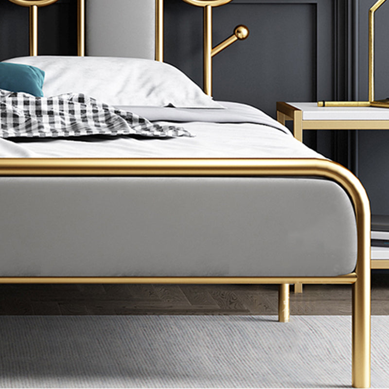 Upholstered Standard Bed Iron Bed Frame with Headboard and Metal Legs