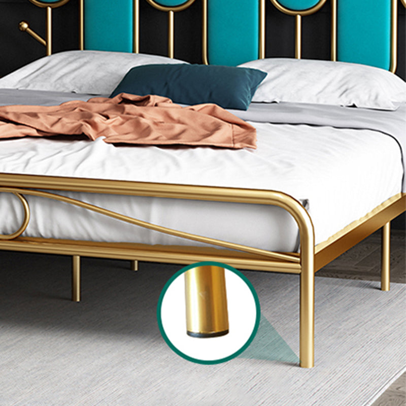 Upholstered Standard Bed Iron Bed Frame with Headboard and Metal Legs
