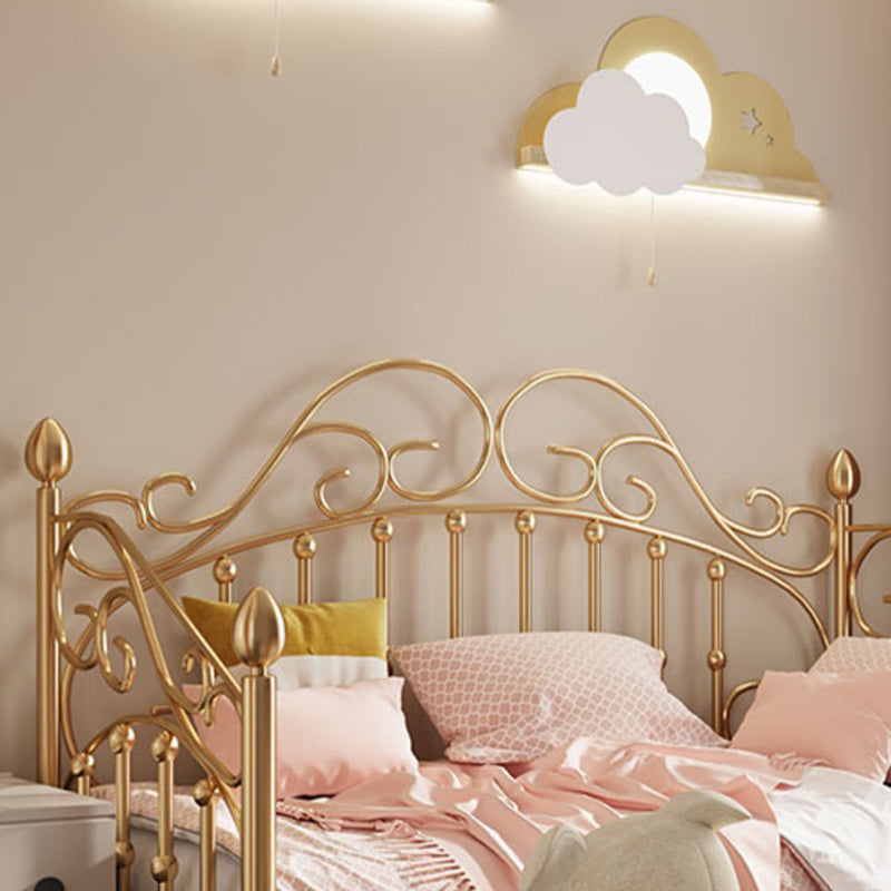 Glam Metallic Bed Frame 45" Tall Open-Frame Bed with Headboard