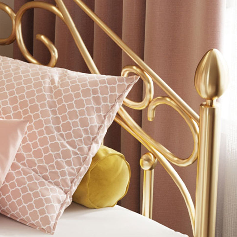 Glam Metallic Bed Frame 45" Tall Open-Frame Bed with Headboard