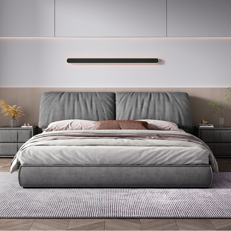 Modern Style Upholstered Headboard Grey Imitation Leather Bed