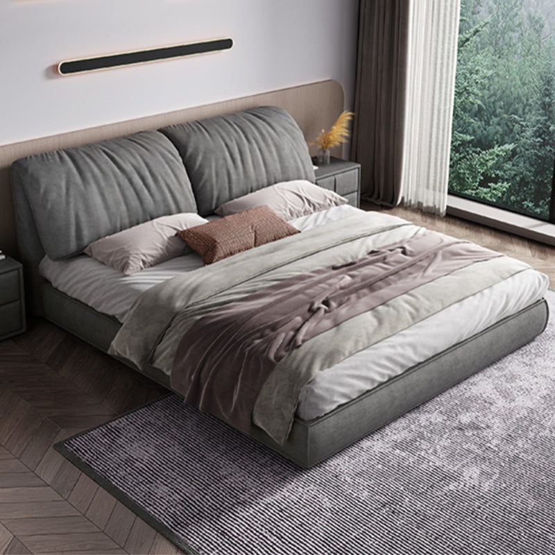 Modern Style Upholstered Headboard Grey Imitation Leather Bed