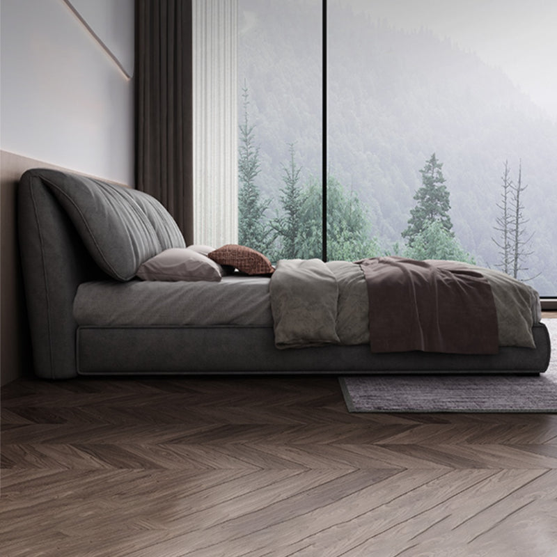 Modern Style Upholstered Headboard Grey Imitation Leather Bed