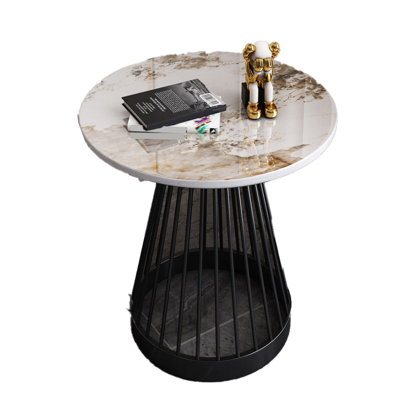 Modern Frame Side Table Slate Round Sofa End Table for Living Room