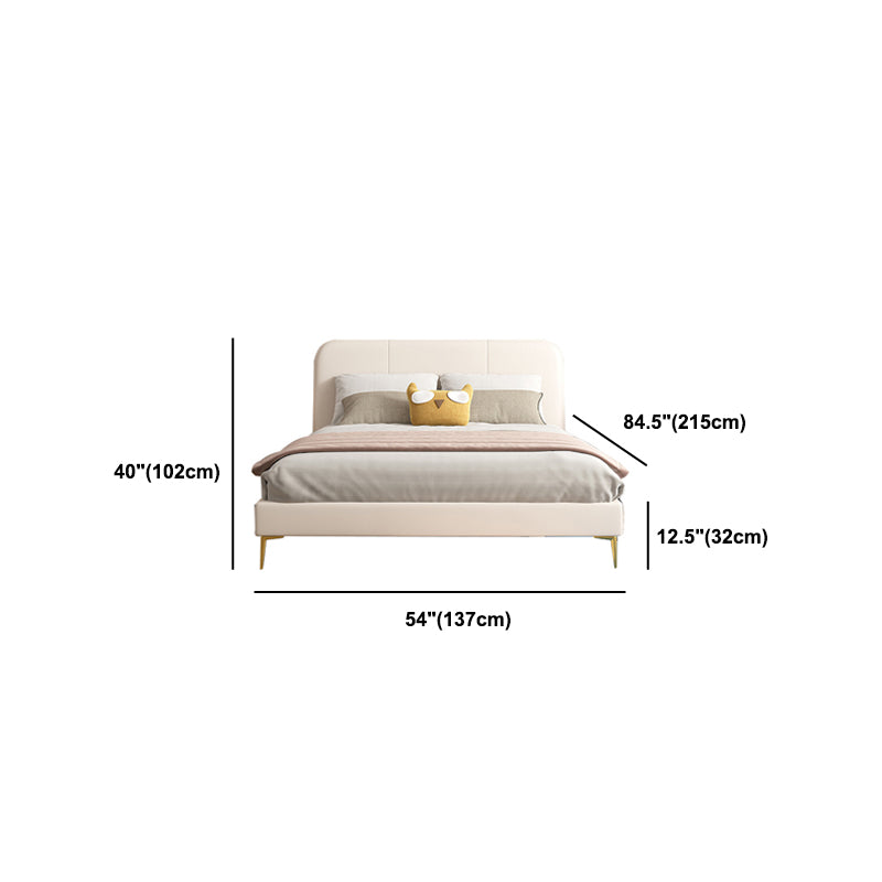 Glam Genuine Leather Bed Frame White Upholstered Low Profile Standard Bed