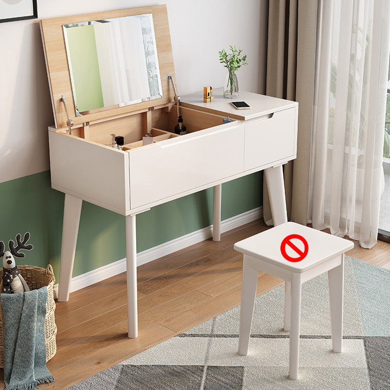 Solid Wood Mirrored Vanity and Stool Scandinavian Dressing Table