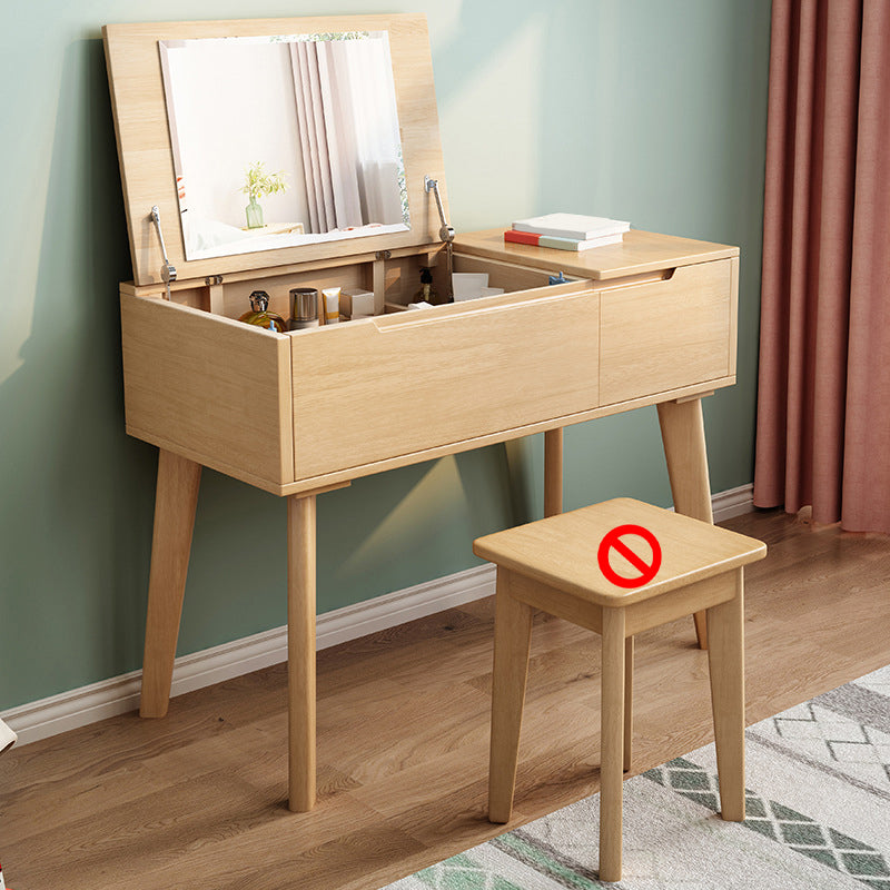 Solid Wood Mirrored Vanity and Stool Scandinavian Dressing Table