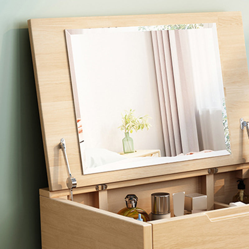 Solid Wood Mirrored Vanity and Stool Scandinavian Dressing Table