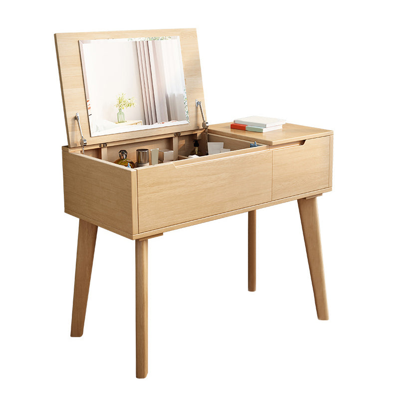 Solid Wood Mirrored Vanity and Stool Scandinavian Dressing Table