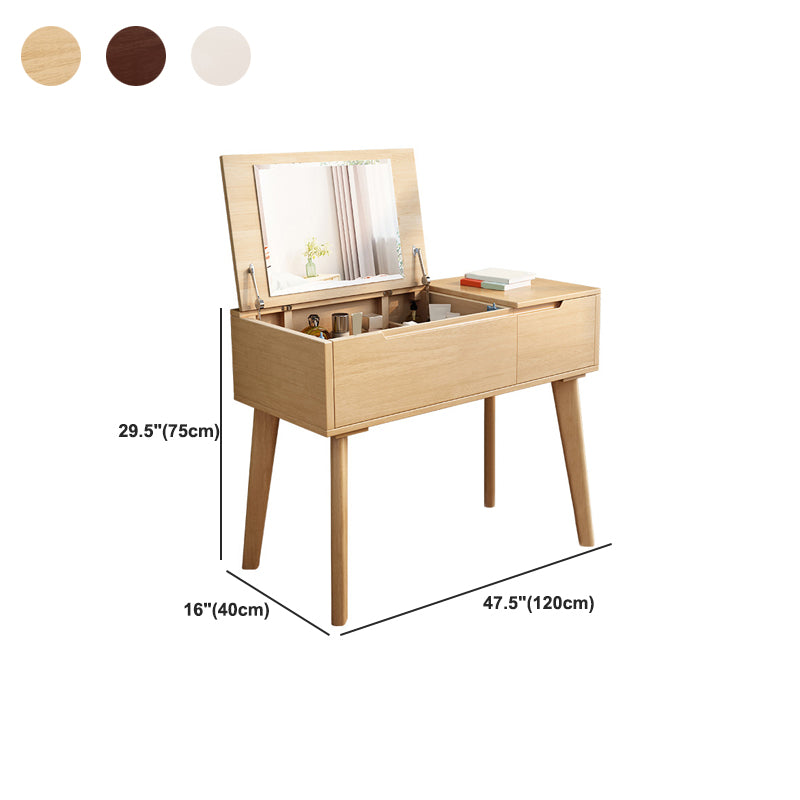 Solid Wood Mirrored Vanity and Stool Scandinavian Dressing Table