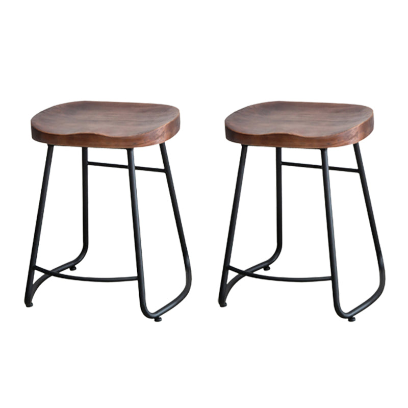 Modern Armless Backless Counter Stool Iron Bar Stool with Wooden Seat and Pedal for Cafe