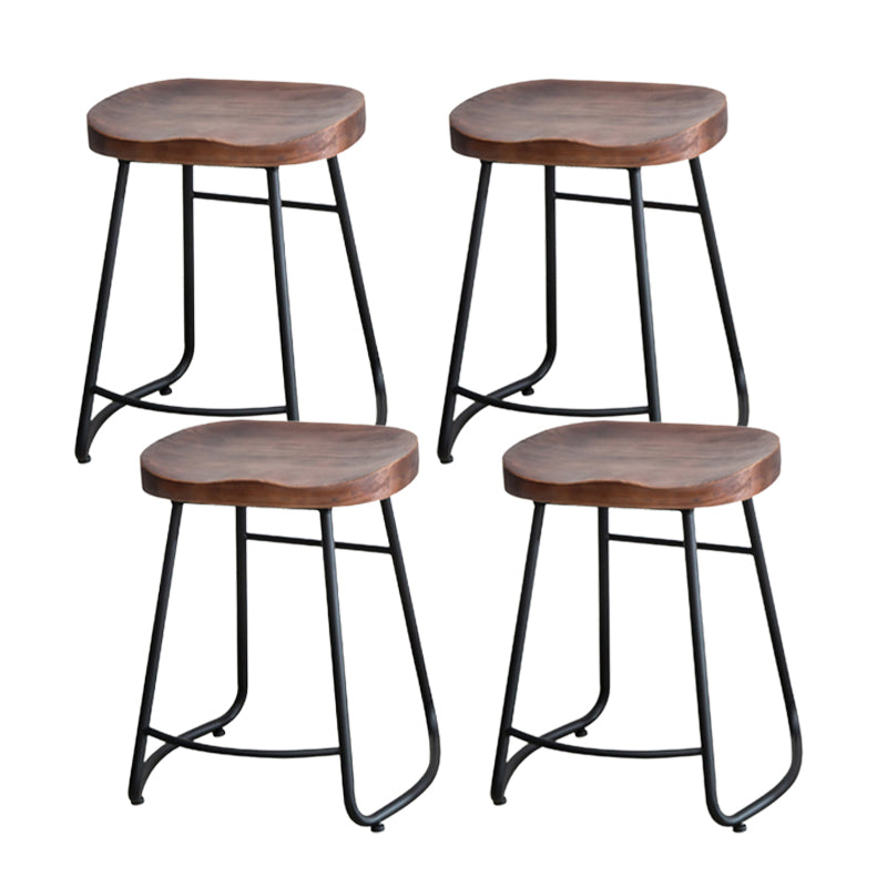 Modern Armless Backless Counter Stool Iron Bar Stool with Wooden Seat and Pedal for Cafe