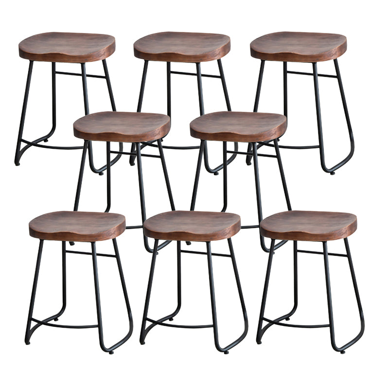 Modern Armless Backless Counter Stool Iron Bar Stool with Wooden Seat and Pedal for Cafe