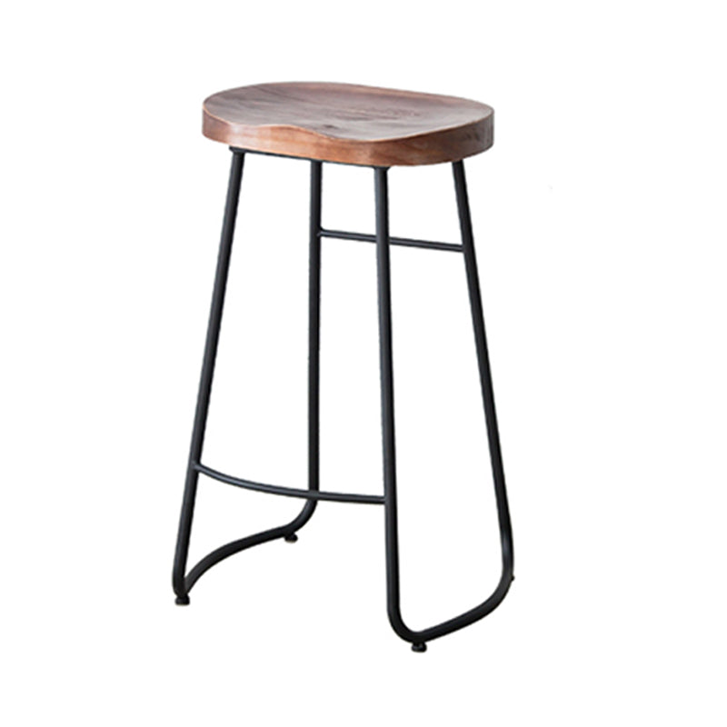 Modern Armless Backless Counter Stool Iron Bar Stool with Wooden Seat and Pedal for Cafe
