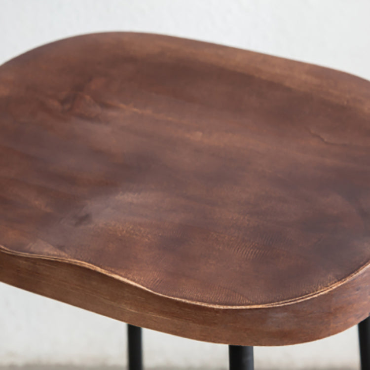 Modern Armless Backless Counter Stool Iron Bar Stool with Wooden Seat and Pedal for Cafe