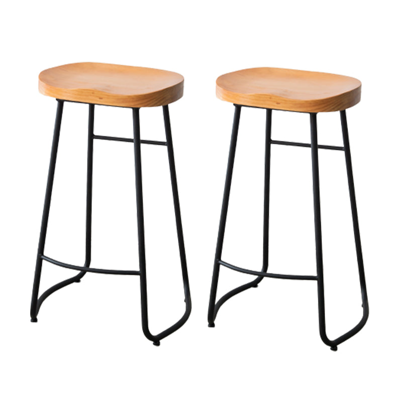 Modern Armless Backless Counter Stool Iron Bar Stool with Wooden Seat and Pedal for Cafe