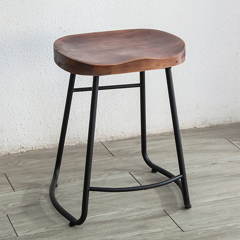 Modern Armless Backless Counter Stool Iron Bar Stool with Wooden Seat and Pedal for Cafe