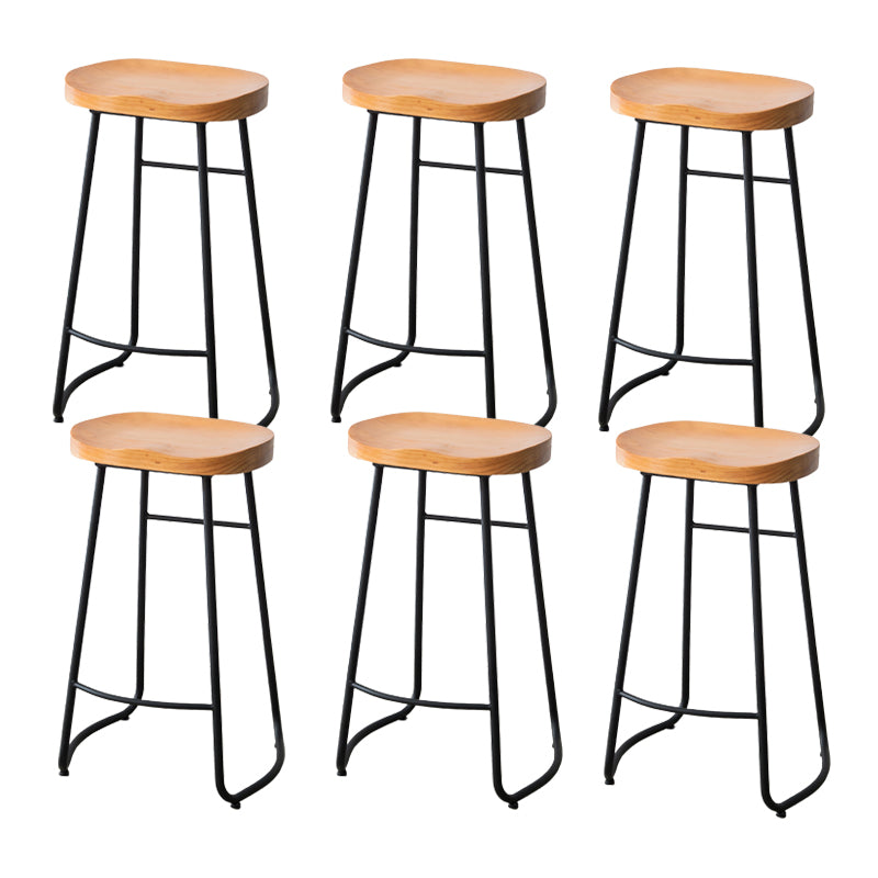 Modern Armless Backless Counter Stool Iron Bar Stool with Wooden Seat and Pedal for Cafe