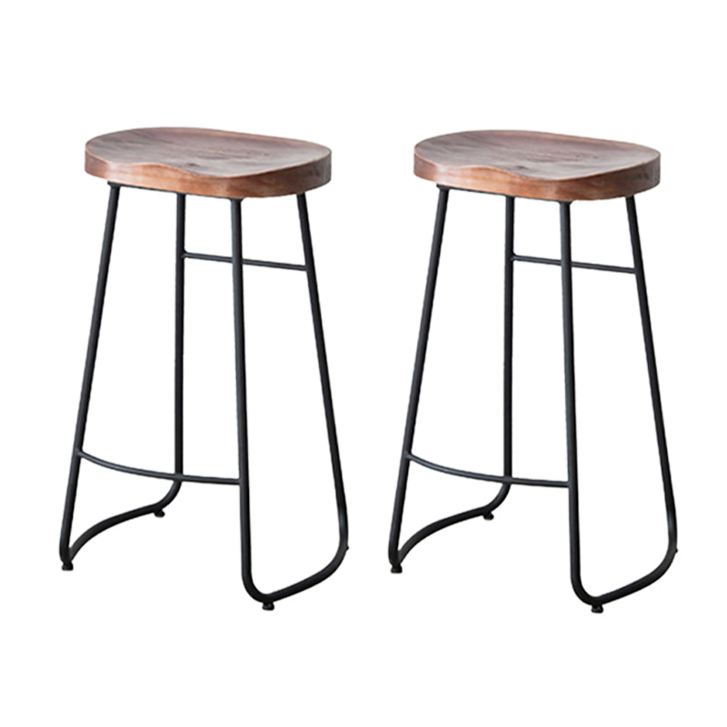 Modern Armless Backless Counter Stool Iron Bar Stool with Wooden Seat and Pedal for Cafe