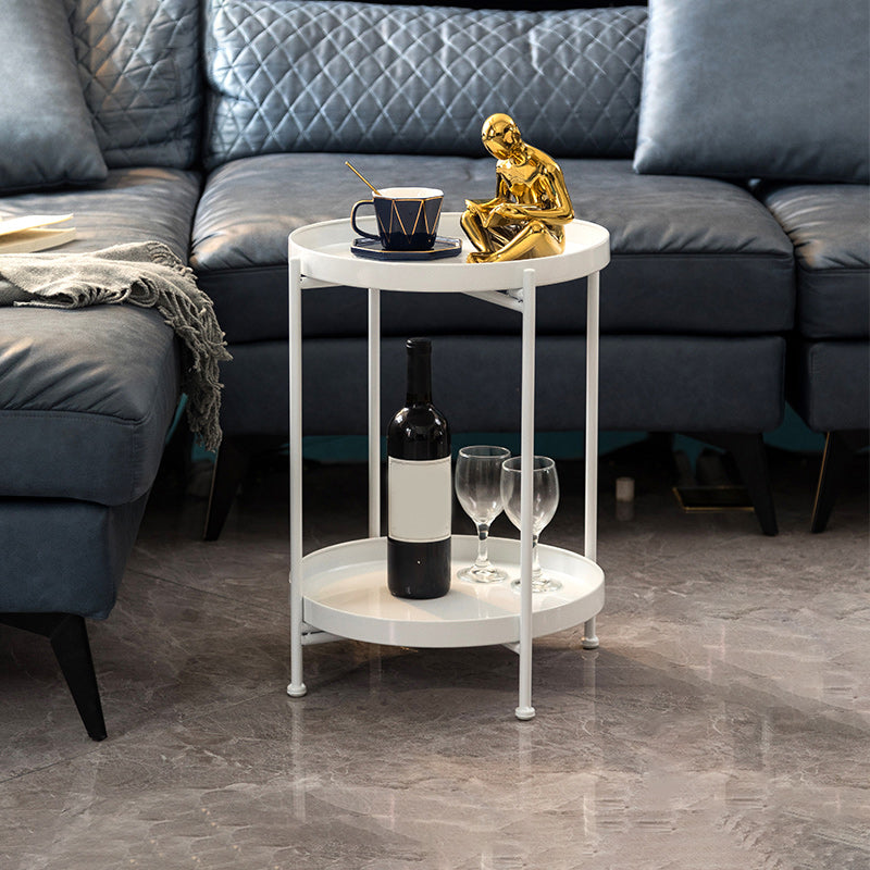 Mid-Century Round Tray Top Side Table Metal 4 Legs End Table with Shelf