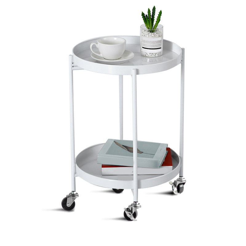 Mid-Century Round Tray Top Side Table Metal 4 Legs End Table with Shelf