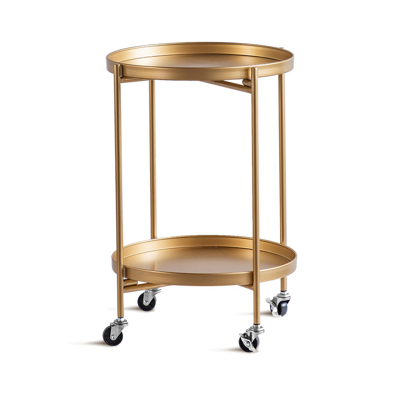 Mid-Century Round Tray Top Side Table Metal 4 Legs End Table with Shelf