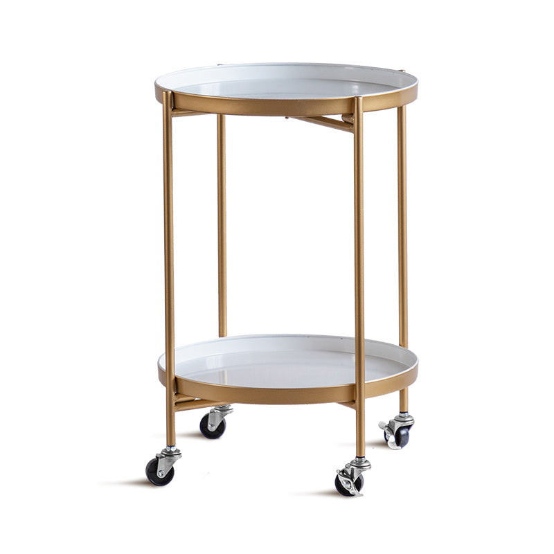 Mid-Century Round Tray Top Side Table Metal 4 Legs End Table with Shelf