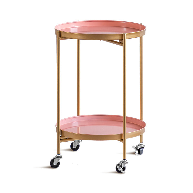 Mid-Century Round Tray Top Side Table Metal 4 Legs End Table with Shelf