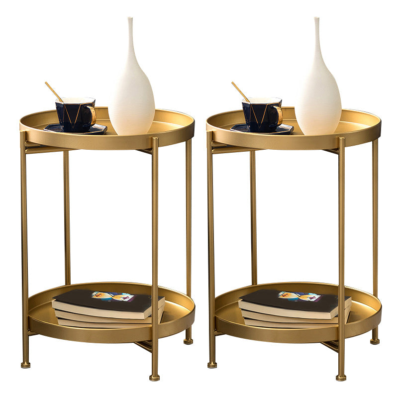 Mid-Century Round Tray Top Side Table Metal 4 Legs End Table with Shelf