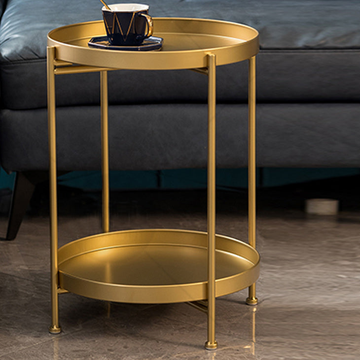 Mid-Century Round Tray Top Side Table Metal 4 Legs End Table with Shelf