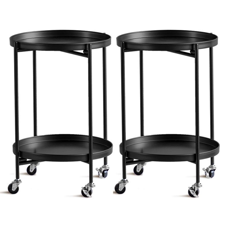 Mid-Century Round Tray Top Side Table Metal 4 Legs End Table with Shelf