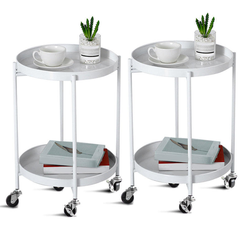 Mid-Century Round Tray Top Side Table Metal 4 Legs End Table with Shelf