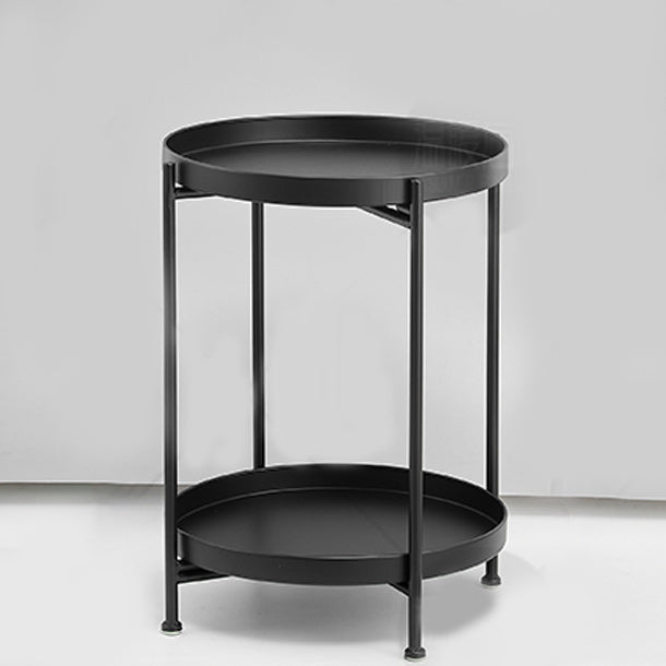 Mid-Century Round Tray Top Side Table Metal 4 Legs End Table with Shelf
