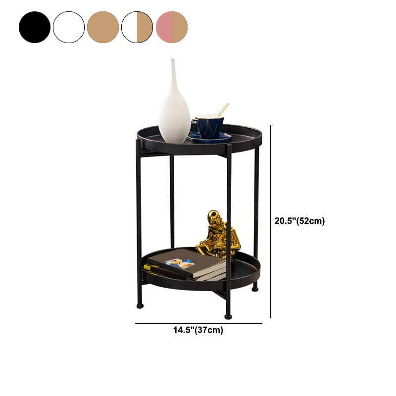 Mid-Century Round Tray Top Side Table Metal 4 Legs End Table with Shelf