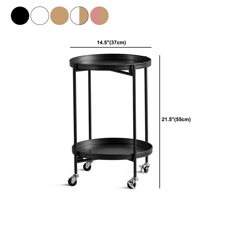 Mid-Century Round Tray Top Side Table Metal 4 Legs End Table with Shelf