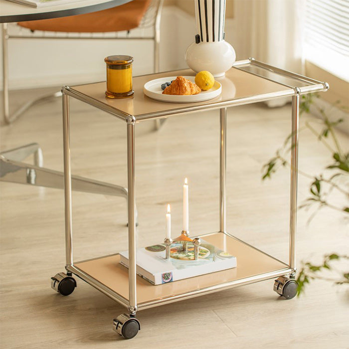 Rectangular Metal/glass Side Table with Wheel Base Mid-century Modern Style